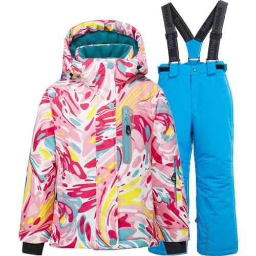 -30 Childrens Ski Suit Windproof Waterproof Kids Thicken Warm Snow Coat For Boys Girls Skiing Jacket And Snoboarding Pants Set
