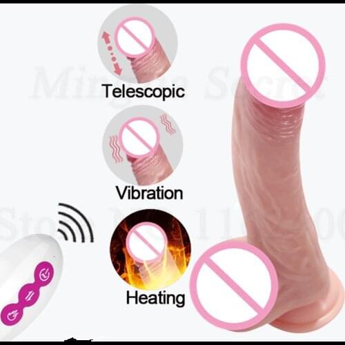Hand Free Female Dildo Remote Control Telescopic Vibrating Heating Realistic Sex Toys Male Testis Dick Women Vagina Masturbator