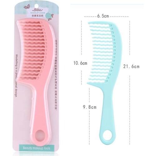 2x Wide Tooth with Handle Wavy Teeth Comb Nature Human Hair Care Comb Kits