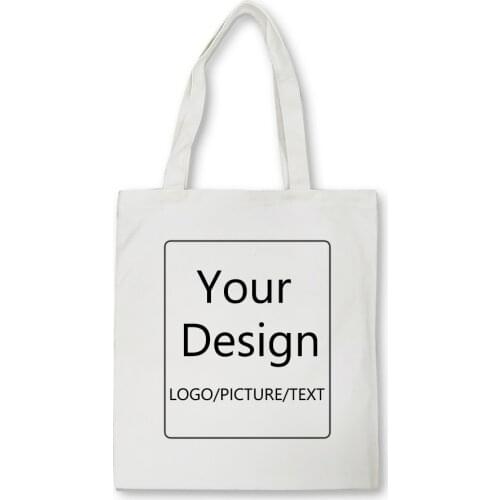 Customized Add Your Design Logo/picture/text Custom Shopping Canvas Bags Tote Bag Print Original Design White Unisex Travel Bags