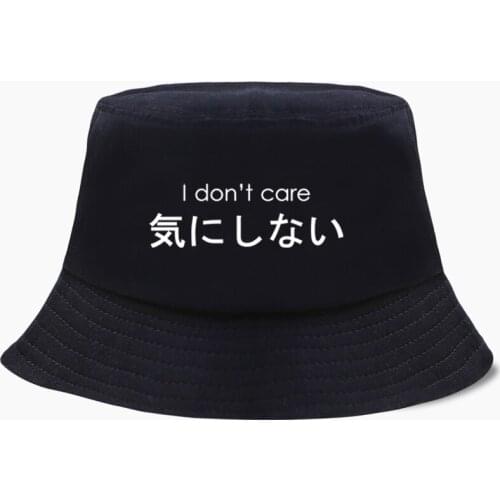 I don't care japanese Letters Print Fisherman Hat Fishing Cap Bucket Hats Panama Men Women Bob Cotton Chapeau Sun Prevent Caps