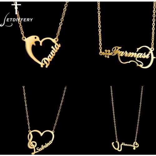 Letdiffery Custom Stethoscope Dolphin Names Necklace Nameplated Stainless Steel Heart Pendant Necklaces Jewelry Personalized Gif