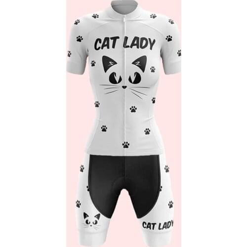 Cat Lady New Cycling Jersey Set Short Sleeve Bib Shorts Gel Breathable Pad Maillot Ciclism Roupa Ciclismo Feminina