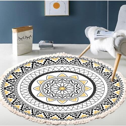 National Floral Carpet for Living Room Imitation Cotton Linen Round Rugs Decor Woven Prayer Bedroom Mat Children Play Area Rug