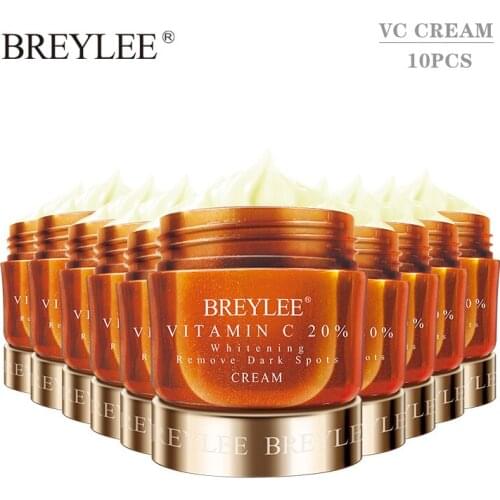 10pcsBREYLEE Vitamin C Cream Whitening Facial FadeFrecklesRemoveDarkSpots Melanin Remover Skin Brightening CreamFace Care 20% VC