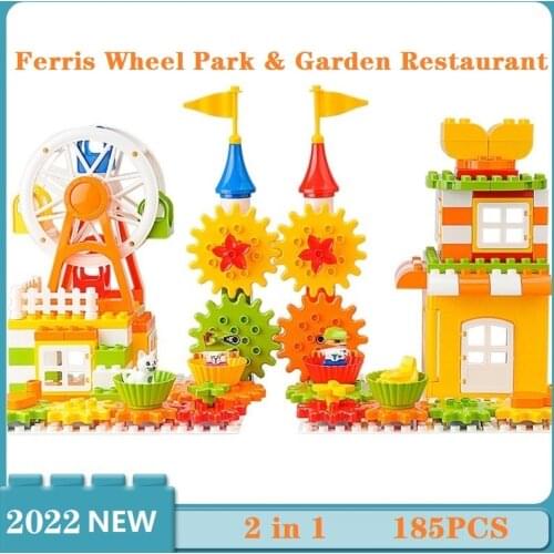 Gear Block Set Ferris Wheel Park Compatible Brands Blocks House Garden Restaurant Building Brick DIY 3D Family Model Kids Gift