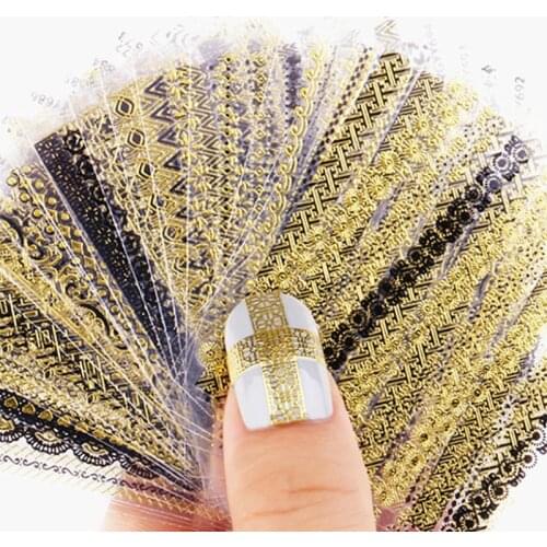 24 Sheets Nail Art Stickers Adhesive Foil Decal Bronzing Manicure Gold Silver Stripe Glitter 3D Decorations Nail Tips Assecories