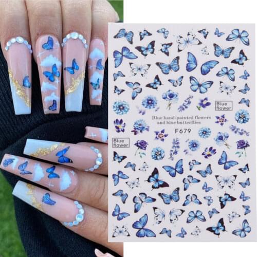 Butterfly Nails Art Sticker Flower 3D Holographic Butterflies DIY Fashion Charms Design Nail Decals Slider Wrap Nail Decoration