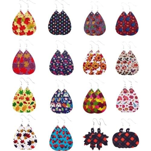New! 2020 Pumpkin Maple Thanksgiving Turkey PU Leather Earrings Fashion Thanksgiving Day Teardrop Leaf Earrings Gifts