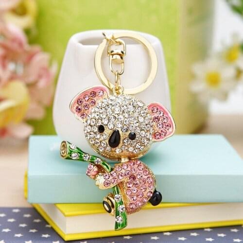 New Korean version of rhinestone koala bear cartoon cute car keychain female bag pendant metal key chain ring birthday gift