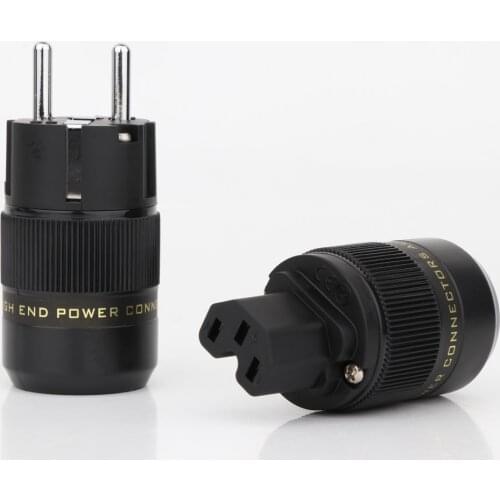 One Pair T-077E Hi End Audio Rhodium Plated Schuko Power Plug Connector+IEC Female Plug