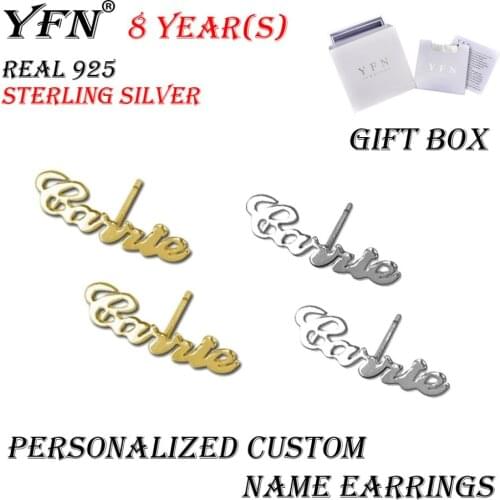 YFN Brand Sterling Silver Custom Personalized Stub Name Stud Earrings With Gift Box