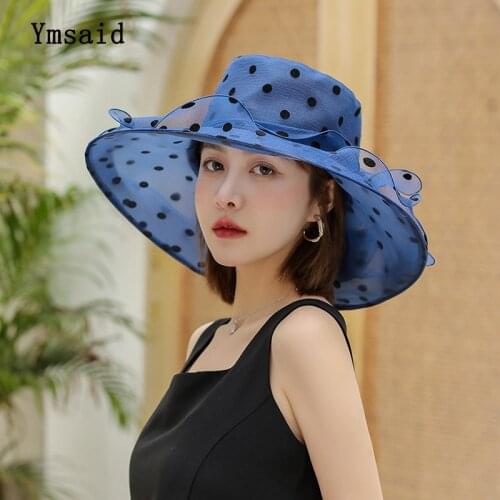 Organza Wide Brim Sun Hats For Women Summer Church Hats Women Elegant Kentucky Derby Hat Ladies Fashion All-match Flowers Fedora