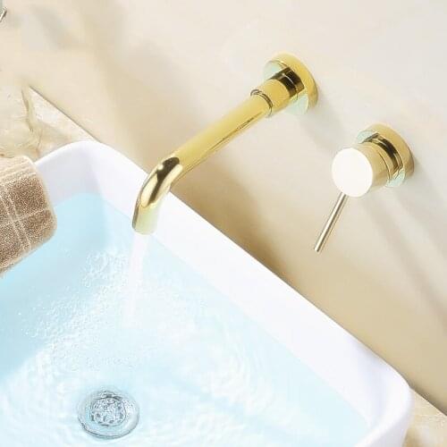 Solid brass gold bathroom sink faucet Top quality Wall mounted Cold hot water basin mixer faucet tap Rotatable Spout