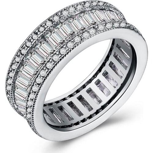 Sparkling Top Selling Luxury Jewelry Stack 925 Silver Fill High Quality AAA Princess CZ Party Engagement Circle Band Ring Gift