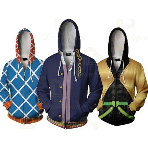 Anime Jojo Bizarre Adventure Zipper Hoodie Sweatshirt Kira Yoshikage Cosplay Costume Joestar Kujo Jotaro Hooded Men Women