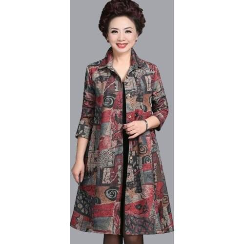 Spring Autumn Womens Trench Coat Color Large Size Middle-aged Mother Long Windbreaker Fashion Loose Female Plus Size 5XL W2312