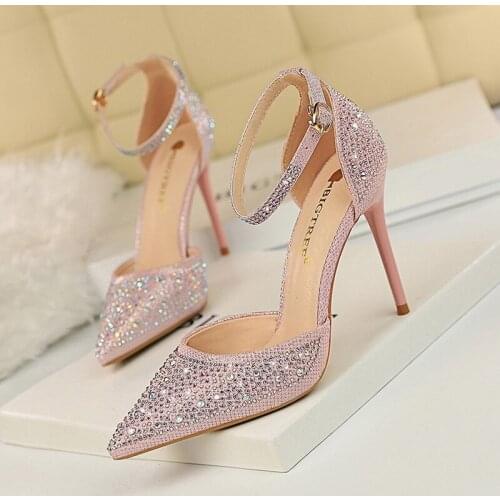 Women Shoes Pumps Pointed Toe Pointed Hollow Word band 10 CM thin High Heels Boat Wedding Dress Office Party Shoes