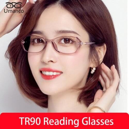 Umanco Ultralight TR90 Square Reading Glasses for Women Anti Blue Light Eyeglasses Elders Computer Presbyopia Eyewear +1.0~+4.0
