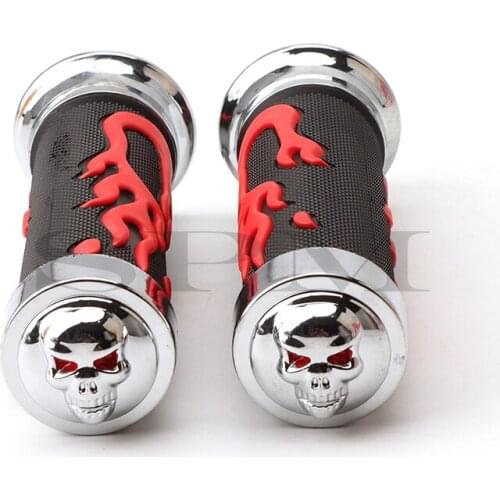Universal Blue Grey Red Yellow Flame Skull 7/8" 22mm Motorcycle Handlebar Hand Grips For Honda Suzuki Yamaha