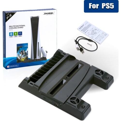 For PS5 Vertical Stand with Cooling Fan Dual Controller Charger Console Charging Station Fan Cooler For SONY Playstation 5