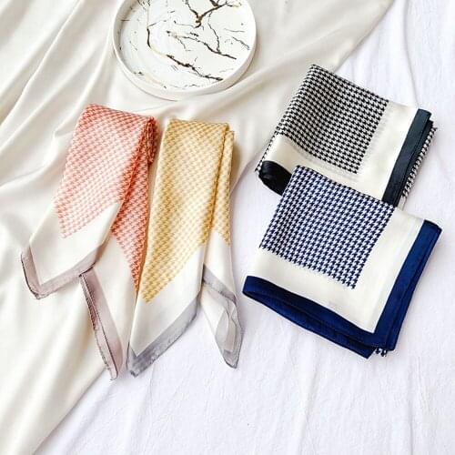 2021 Spring Square Scarf for Women Design Chain Print Silk Feeling Hair Band Foulard Female Office Neckerchief Lady Bandana