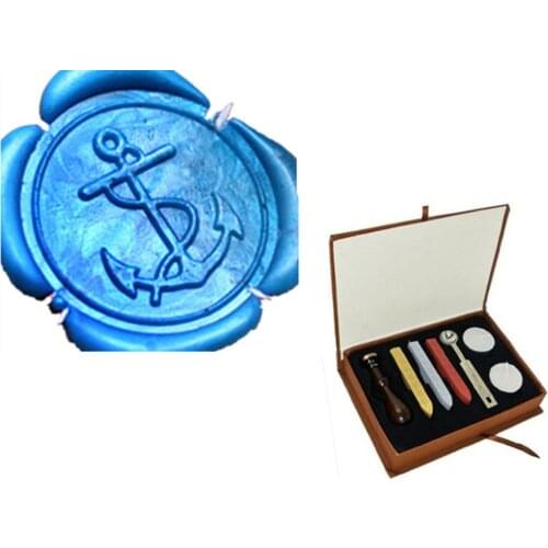 Vintage Fancy Anchors Custom Picture Logo Wedding Invitation Wax Seal Sealing Stamp Sticks Melting Spoon gift Box Set Kit
