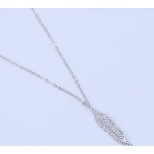 Wholesale simple plain 925 sterling silver jewelry cute delicate feather charm feather pendant delicate simple girl necklace