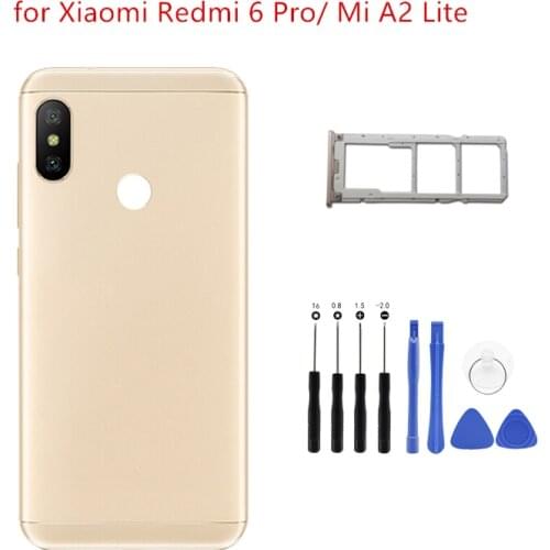 For Xiaomi Mi A2 Lite /Redmi 6 Pro Battery Back Cover Rear Door Housing + Side Key Card Tray Holder Replacement Spare Parts
