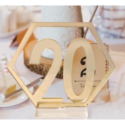 Acrylic Mirror Wedding Seat Card Hexagon Table Number Signs for Birthday Wedding Table Decoration Numbers