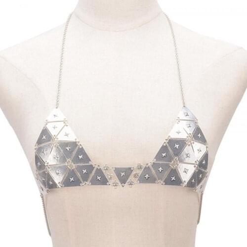 Women Triangle Retro Body Bra Chain Sequin Necklace Punk Style Bikini Summer Body Jewelry Bijoux Collier Femme