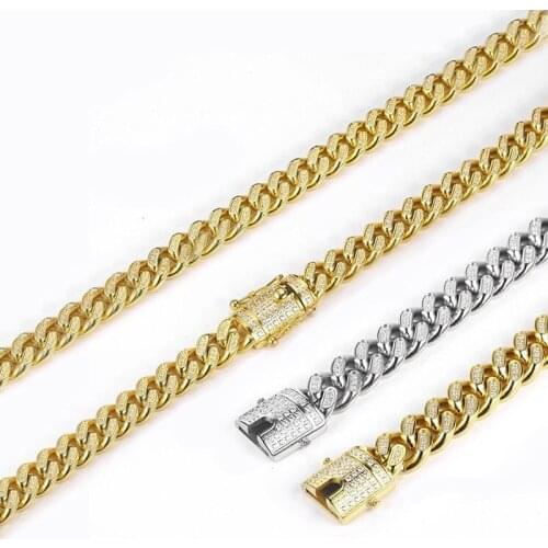 Gold Filled Men Women Cuban Chain Necklace Stainless Steel Hip Hop Iced Out Bling Jewelry Double Safety Clasps 61cm 10-18mm