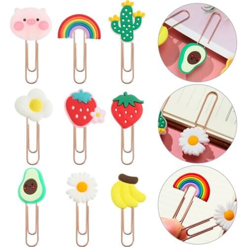 1PC Kawaii Silicone Paper Clips Animal Bookmarks Clip Holder Bookmark Binder Cartoon Flower Stationery Office School Organizer