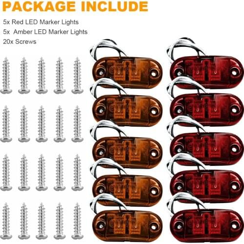 10Pcs 12V LED Car Side Marker Lights Warning Tail Light Auto Car External Lights Trailer Truck Lorry Lamps Red Yellow