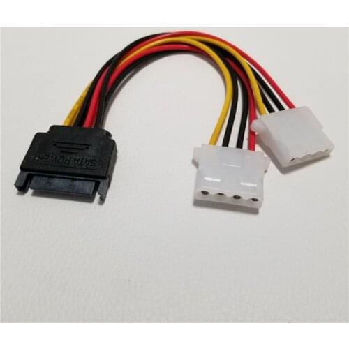 10pcs/lot 15Pin SATA Adapter to Dual 4Pin IDE Molex Power Extension Y Splitter Cable 18AWG 20cm