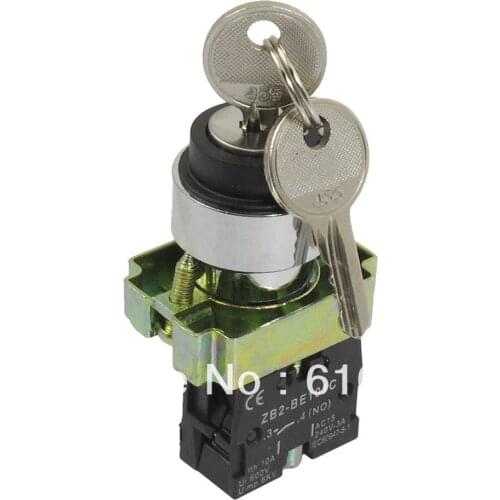 10PCS XB2BG41C Key Rotary Select Selector Switch 1NO 2 Positions Maintained Self Locked Key Out at Left Right 22mm Mounting Hole