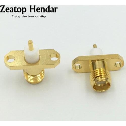 10Pcs Gold Brass SMA 2 Hole Panel Mount Female Connector with Short Dielectric and Solder Post Terminal Connector