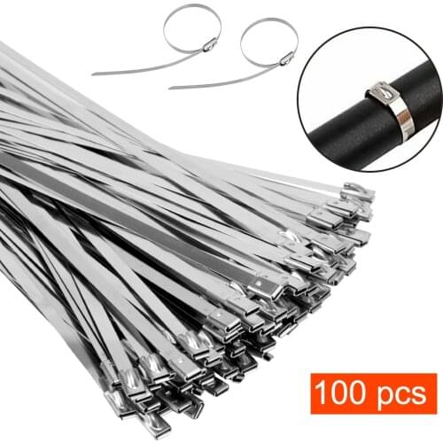100 piece/Set Stainless Steel Cable Ties Multi-Purpose 4.6mm Width Self-Locking Cable Zip Tie Metal Exhaust Wrap Ties