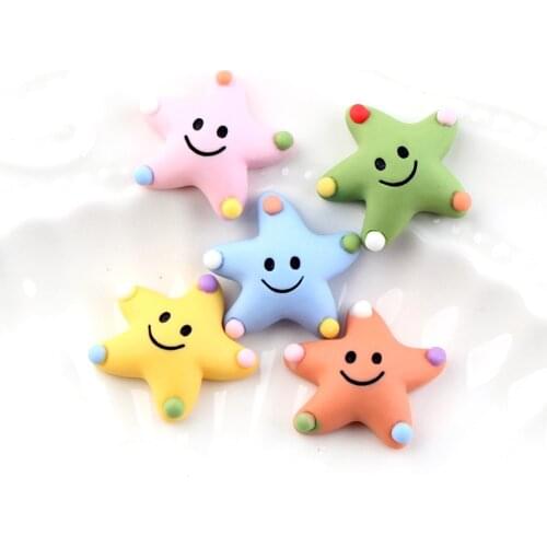 20 Pcs 25mm Color Smiley Face Starfish Resin Flat Back Cabochon DIY Scrapbook Craft Decor Phone Shell Patches Hair Accessories