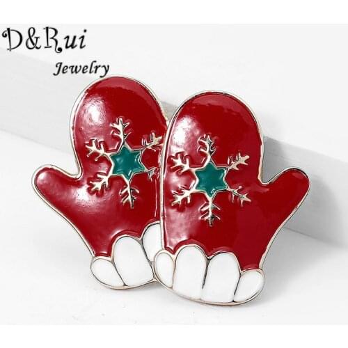 2020 Red Christmas Gloves Brooches Pins for Women Party Vintage Clothes Accessories Brooch Pin Statement Jewelry Wholesale Sales