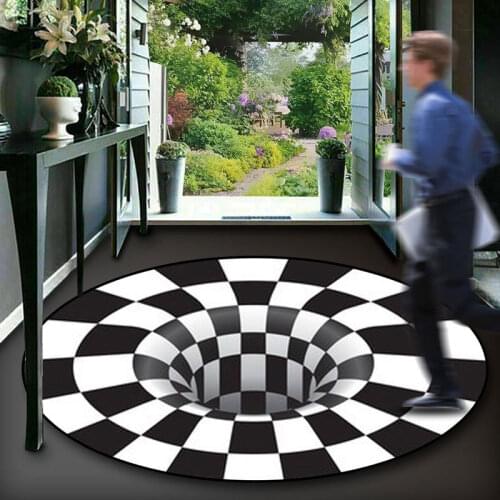 3D Vortex Rugs Black and White Stereo Vision Kids Room Circle Carpet Optical Illusion Living Room Abstract Geometric Mat Home