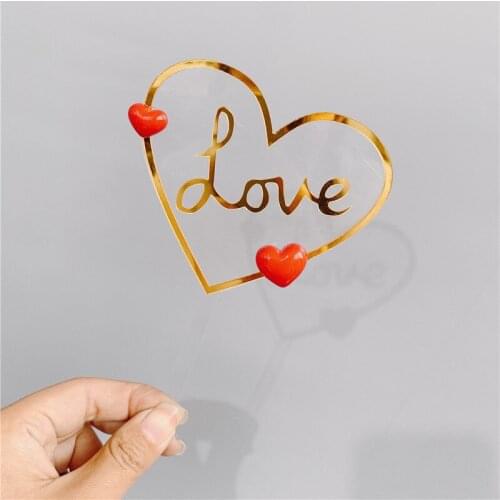 Wedding Acrylic Cake Topper Glitter Love Heart Valentines day Cake Decorations for Valentines day Wedding Party Cake Supplies
