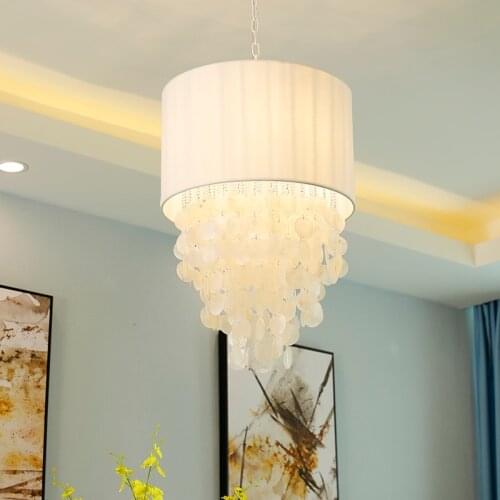 American shell chandelier bedroom cloakroom entrance Mediterranean pastoral decoration crystal cloth restaurant lamp