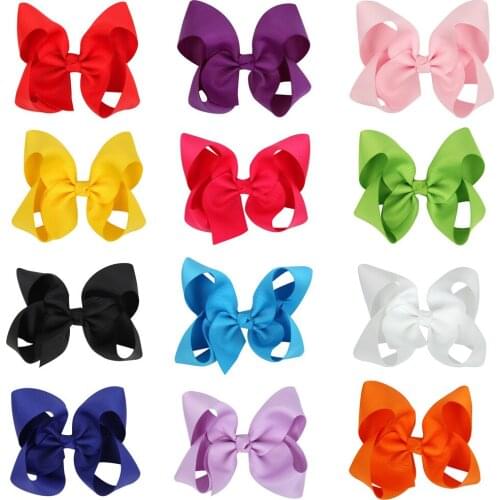 10PCS/LOT 4" Big Hair Bow Girls Solid Ribbon Hair Bows With Clip Boutique Hair Accessories Kids Hairpin