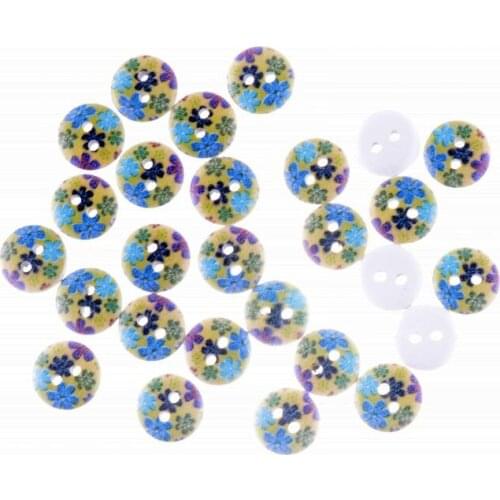 Free Shipping Retail 50Pcs Random Mixed 2 Holes Round Flower Pattern Wood Sewing Baby Buttons Scrapbooking 15mm F0885