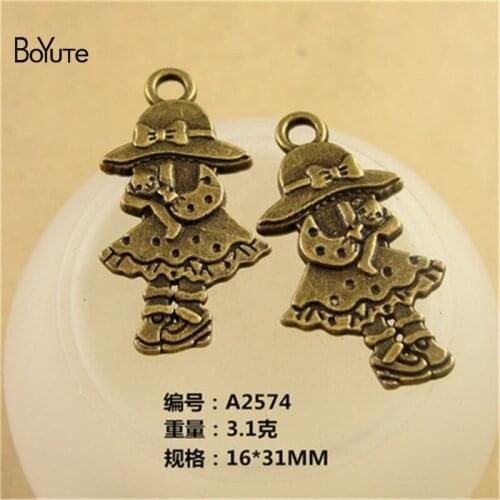 BoYuTe (60 Pieces/Lot) 16*31MM Antique Bronze Plated Zinc Alloy Fashion Girl Pendants for Jewelry Findings Diy Accessories