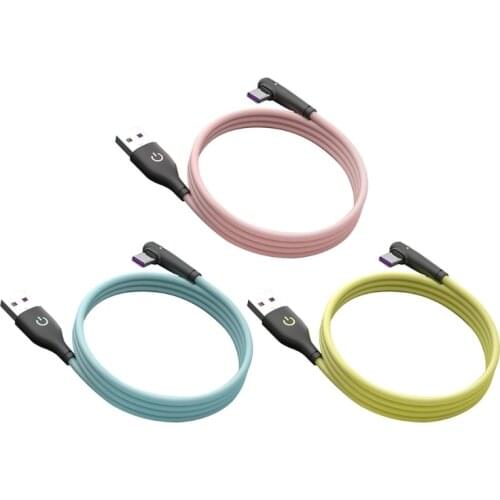 Elbow Fast Charging Silicone Blue/ Pink/ Yellow Easy to Clean Fast Charging USB Cables Accessories