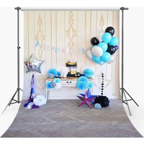 Pure White Damask Wall Backgrounds for Photography 5x7ft Tiffany Blue Balloons Grey Brick Wall Baby One Birthday Party Photos