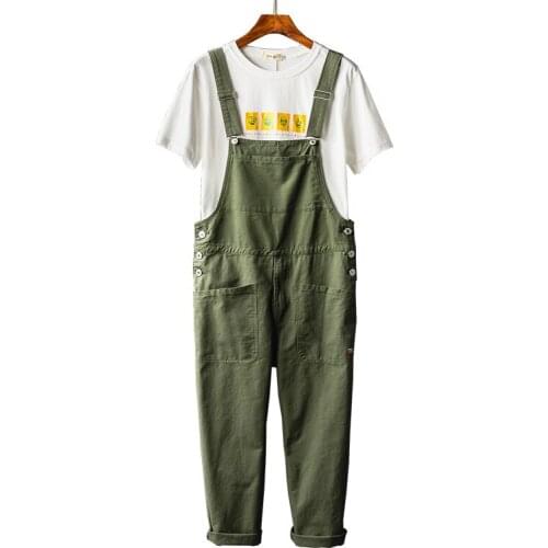 Men Jumpsuit Streetwear Overalls Pocket Button Rompers Casual Cargo Pants Strap Suspender Loose Bib Trousers Green Khaki Black