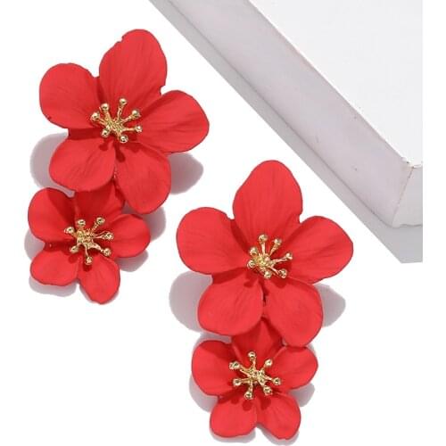 Multicolor Double Layer Flower Earrings For Women Wedding Party Boho Jewelry Statement Drop Big Petal Earrings Gifts